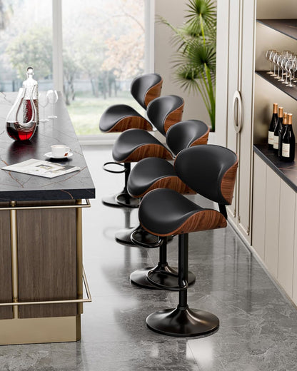 Set of 2 Adjustable Black Swivel Bar Stools for Kitchen Island