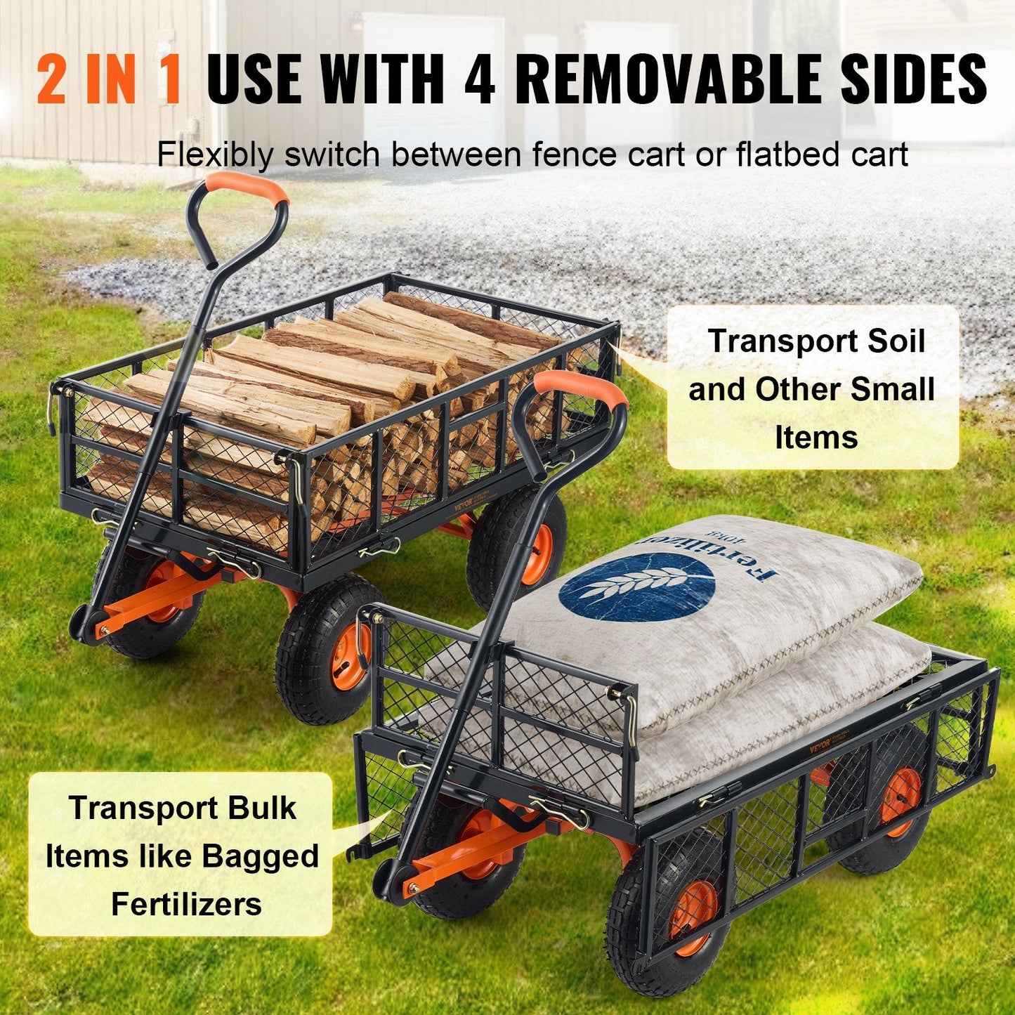 VEVOR Metal Garden Dump Cart with Easy Assembly Frame