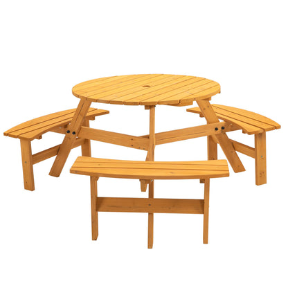 Circular Outdoor Wooden Picnic Table for Patio & Garden