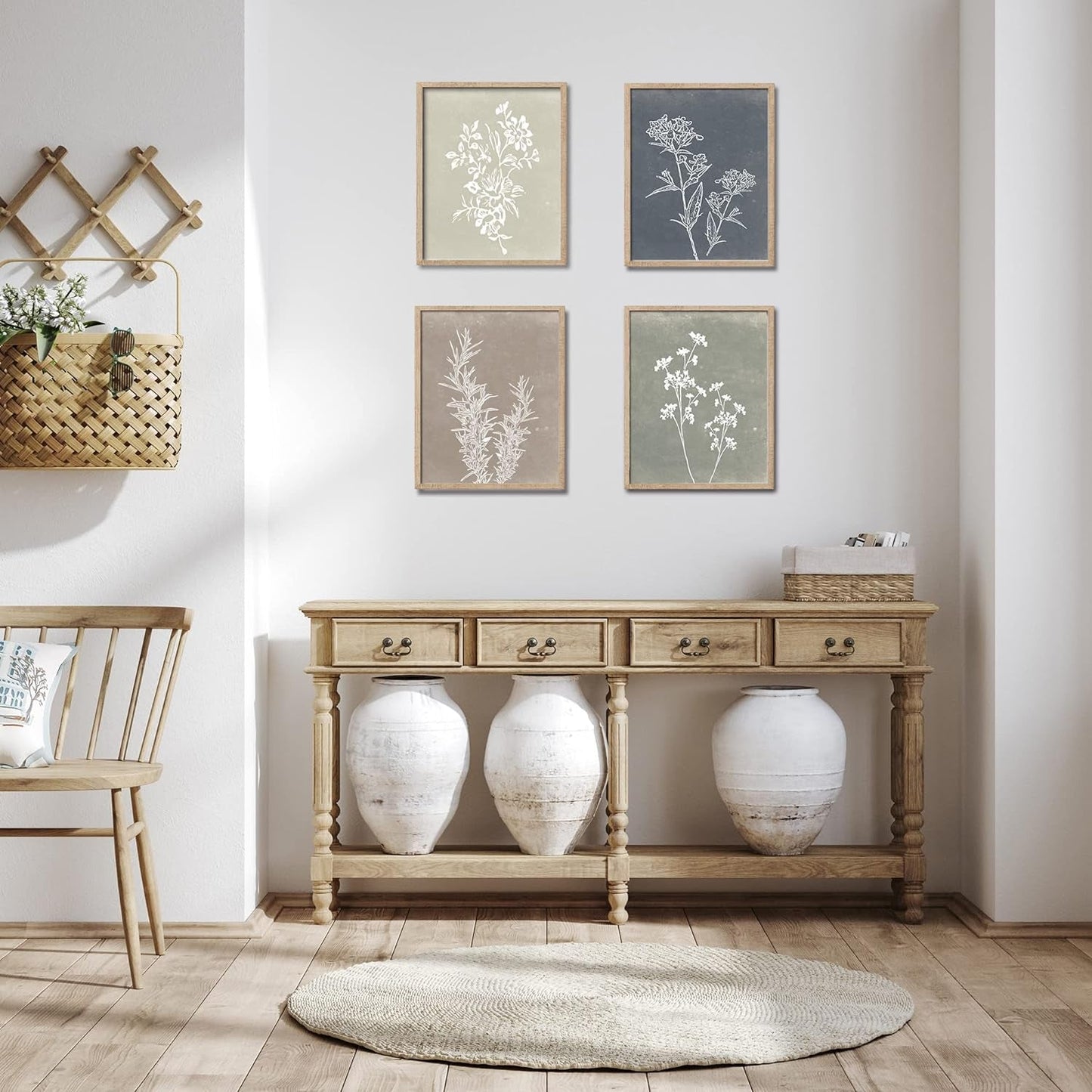 Framed Botanical Wall Art Set of 4 with Walnut 10x10 Frames