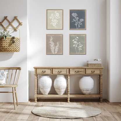 Framed Botanical Wall Art Set of 4 with Walnut 10x10 Frames