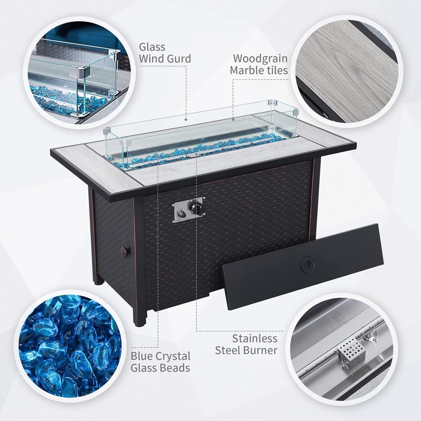 7 Piece Outdoor Furniture Set with 45 Inch Fire Pit