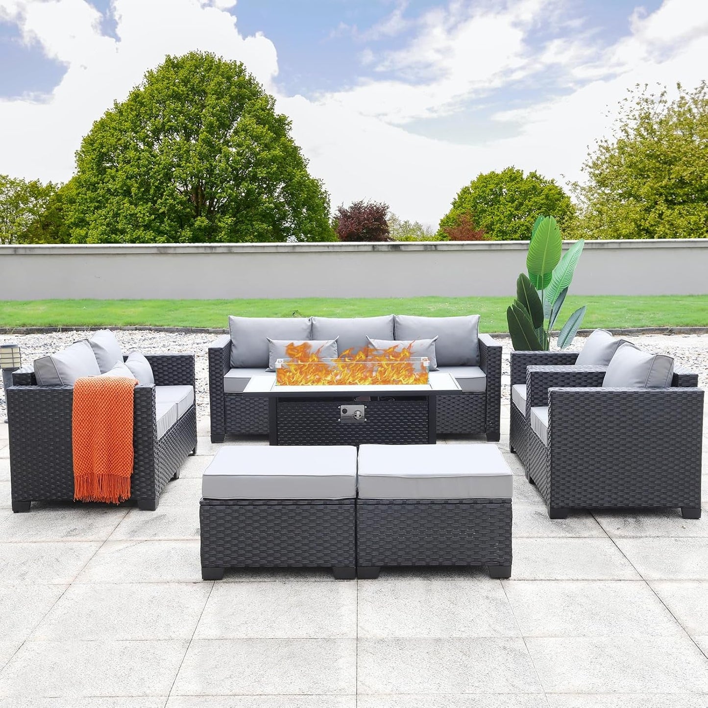 7 Piece Outdoor Furniture Set with 45 Inch Fire Pit