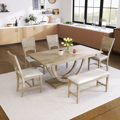 TOPMAx 6-Piece Wood Half Round Dining Table Set with Bench