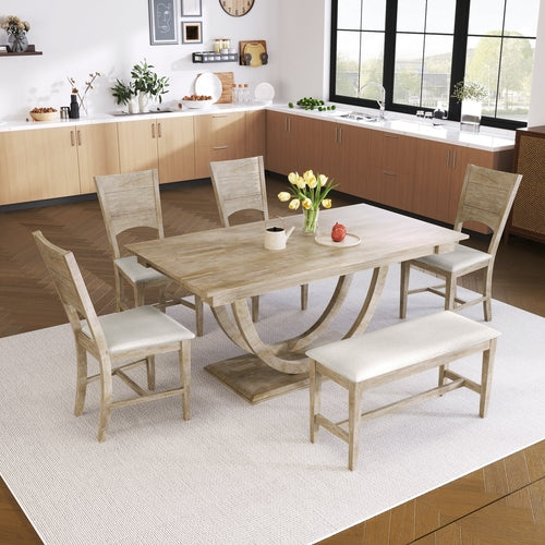 TOPMAx 6-Piece Wood Half Round Dining Table Set with Bench