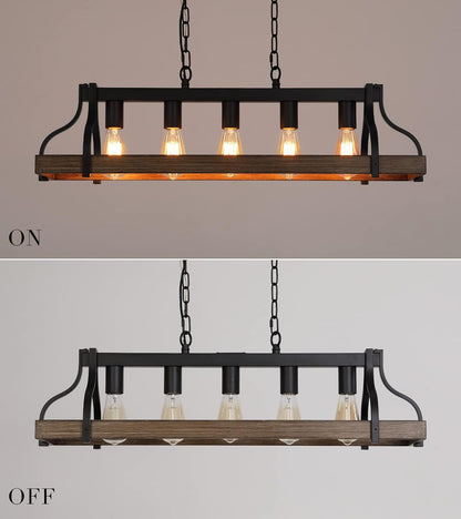 Rustic 5 Light Linear Chandelier Kitchen Island Black