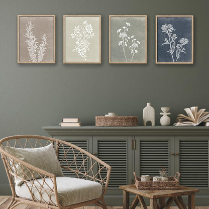 Framed Botanical Wall Art Set of 4 with Walnut 10x10 Frames