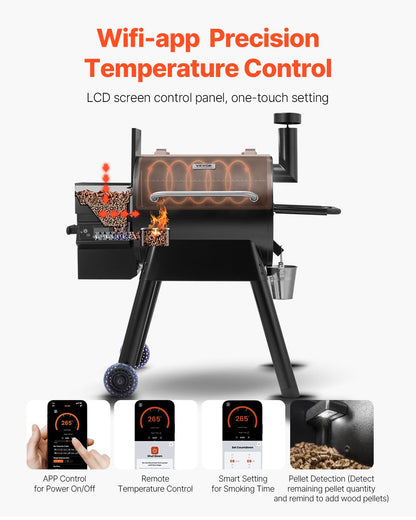 Wood Pellet Grill Smoker Outdoor Electric BBQ Grill 575 Sq.in