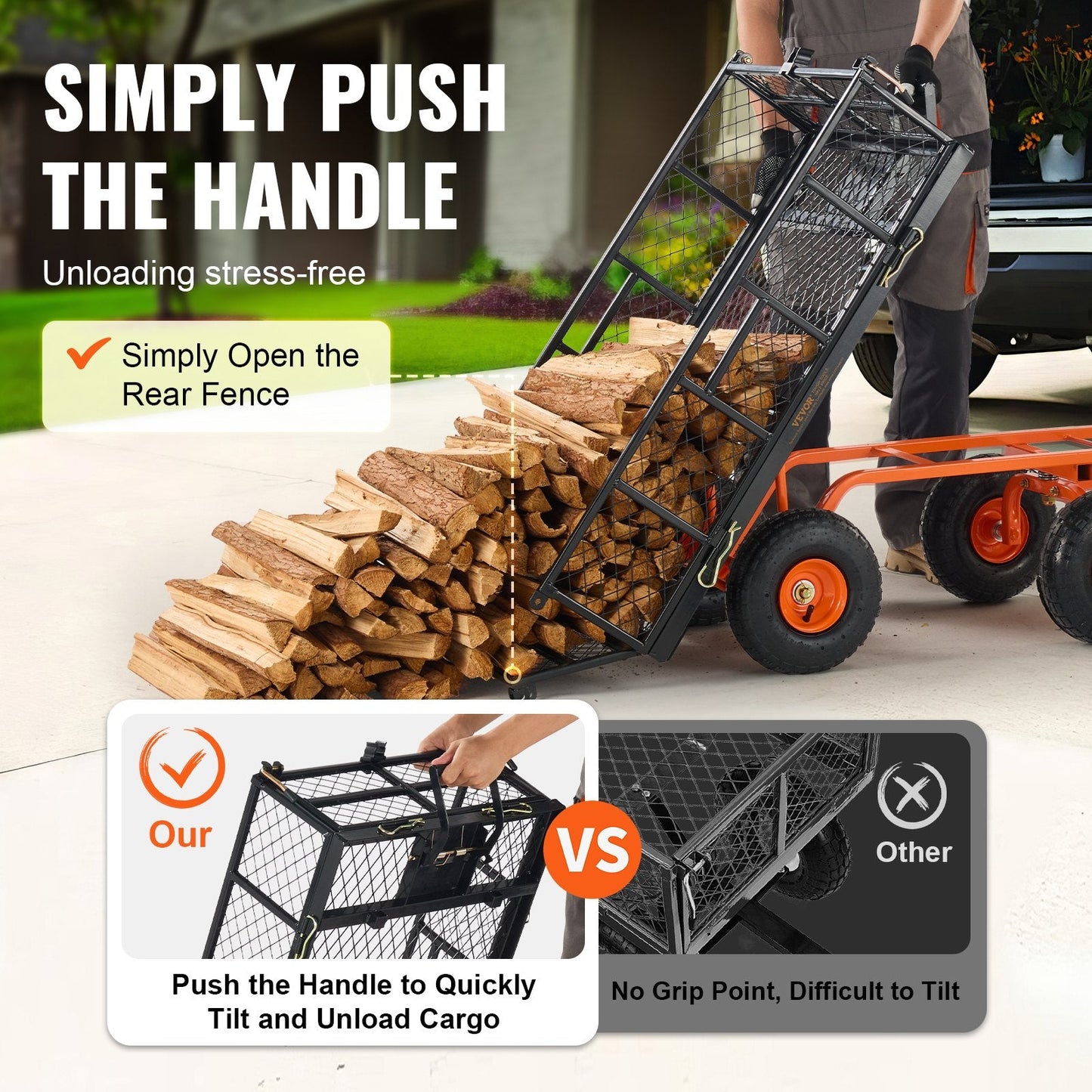 VEVOR Metal Garden Dump Cart with Easy Assembly Frame