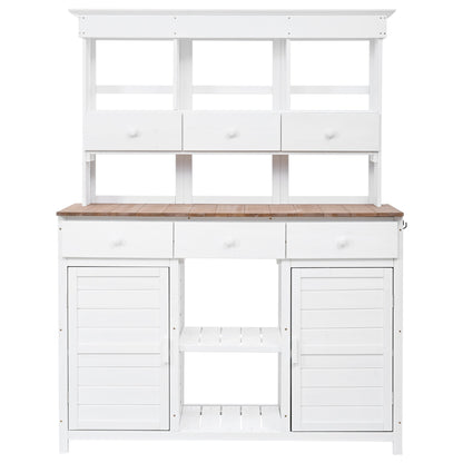 65.7'' H Tall Fir Wood Garden Potting Bench Table with Hutch