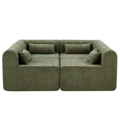 145.5 Inch Modular Full-Compressed Sectional Sofa, Green Polyester