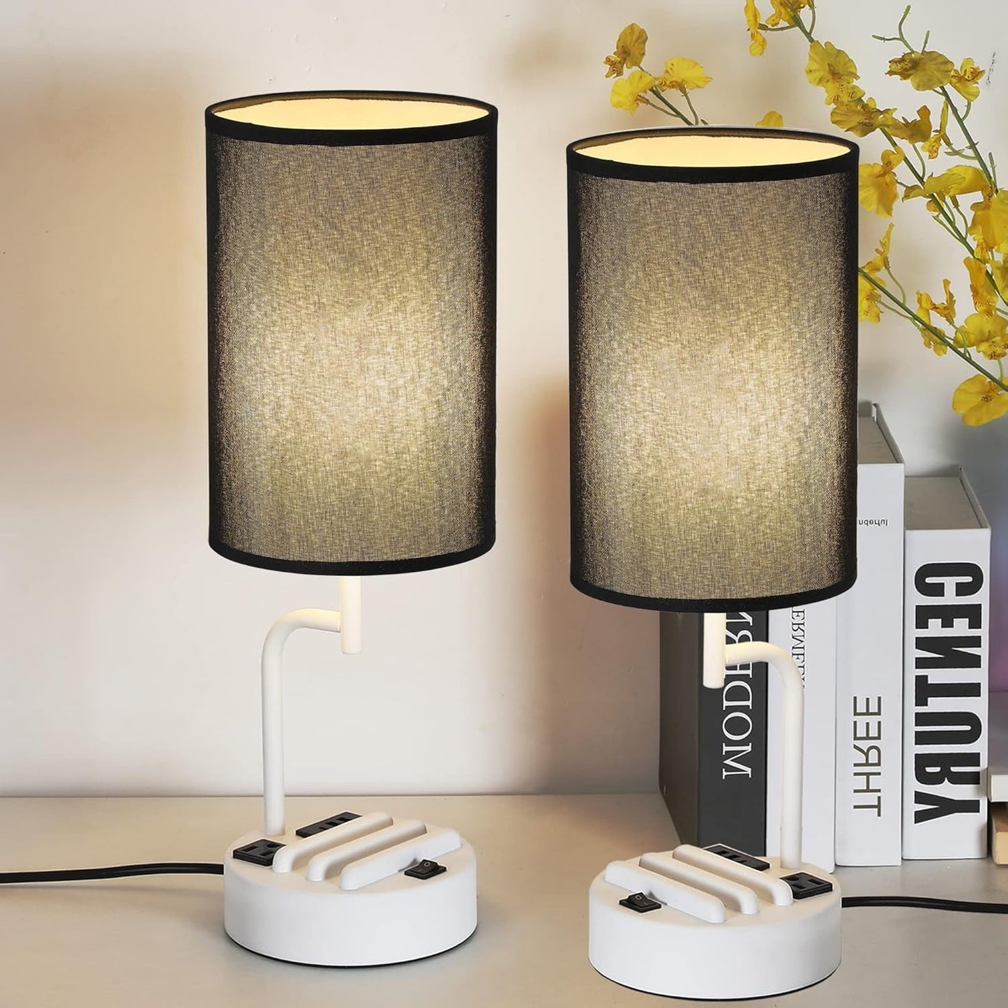 Table Lamp With 3 USB Ports And AC Outlet - White Black