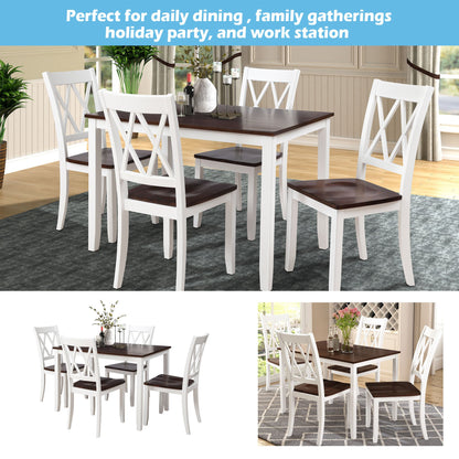 5-Piece Solid Wood Dining Table Set with Comfortable Chairs