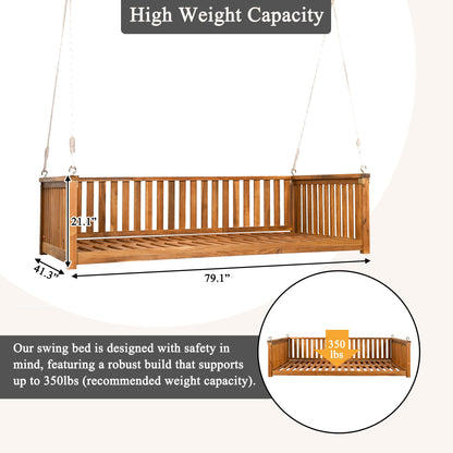 Patio Minimalist Twin Size Garden Swing Bed Wood Porch Swing