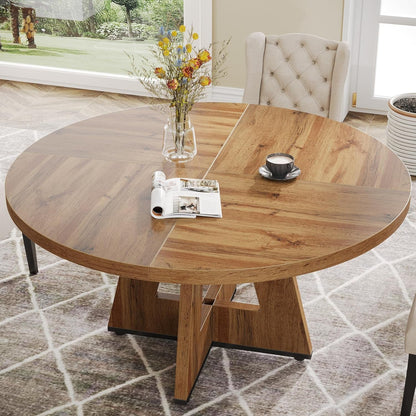 Round 47 Inch Farmhouse Dining Table for Four - Wood