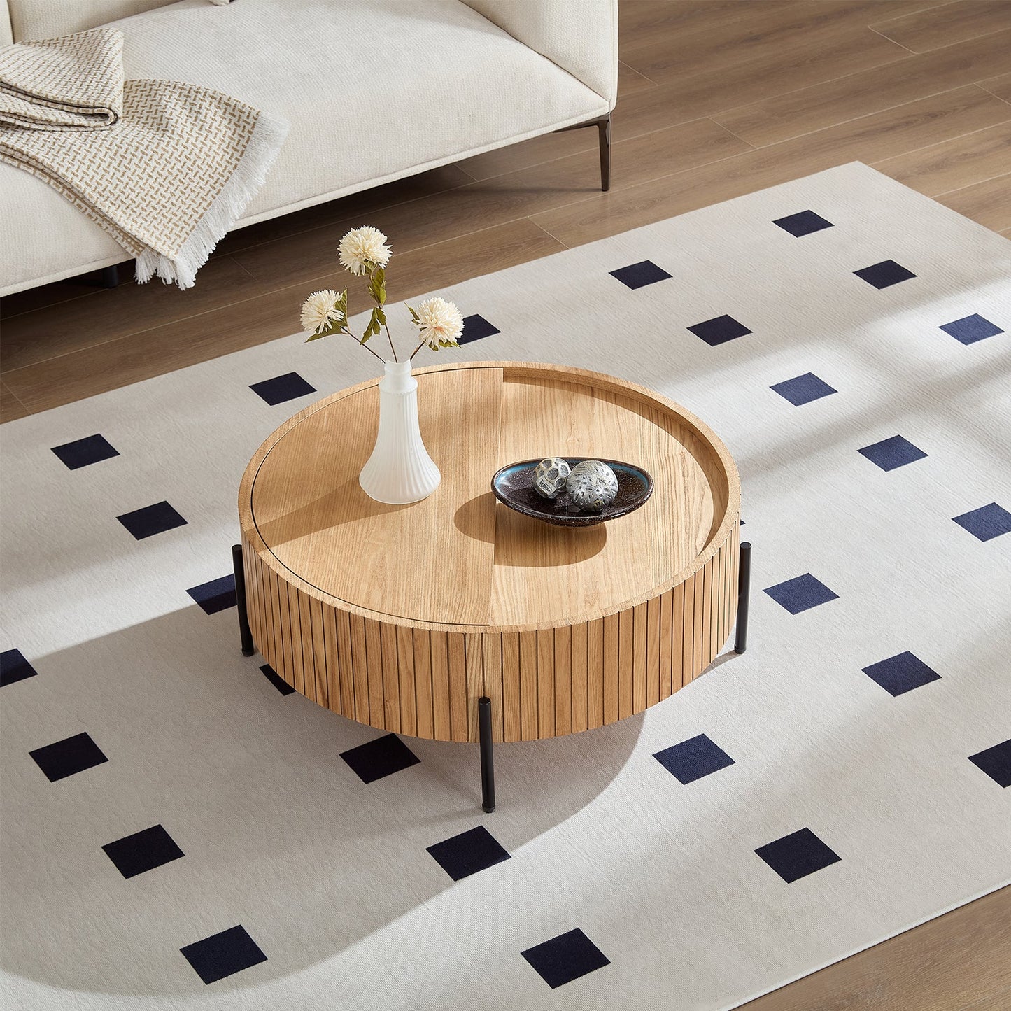 Round Coffee Table with Storage Modern Accent Tea Table
