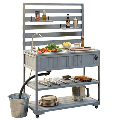 41.7'' Large Patio Rolling Kitchen Island with Sink & Storage