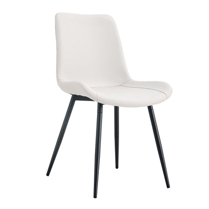 White Artificial Leather Backrest Cushion Dining Chair with Black Metal Legs