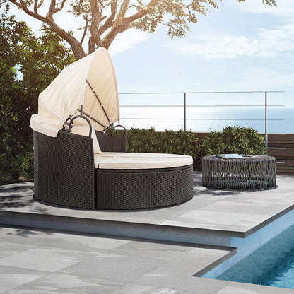 Outdoor Round Daybed With Canopy Wicker Patio Sofa
