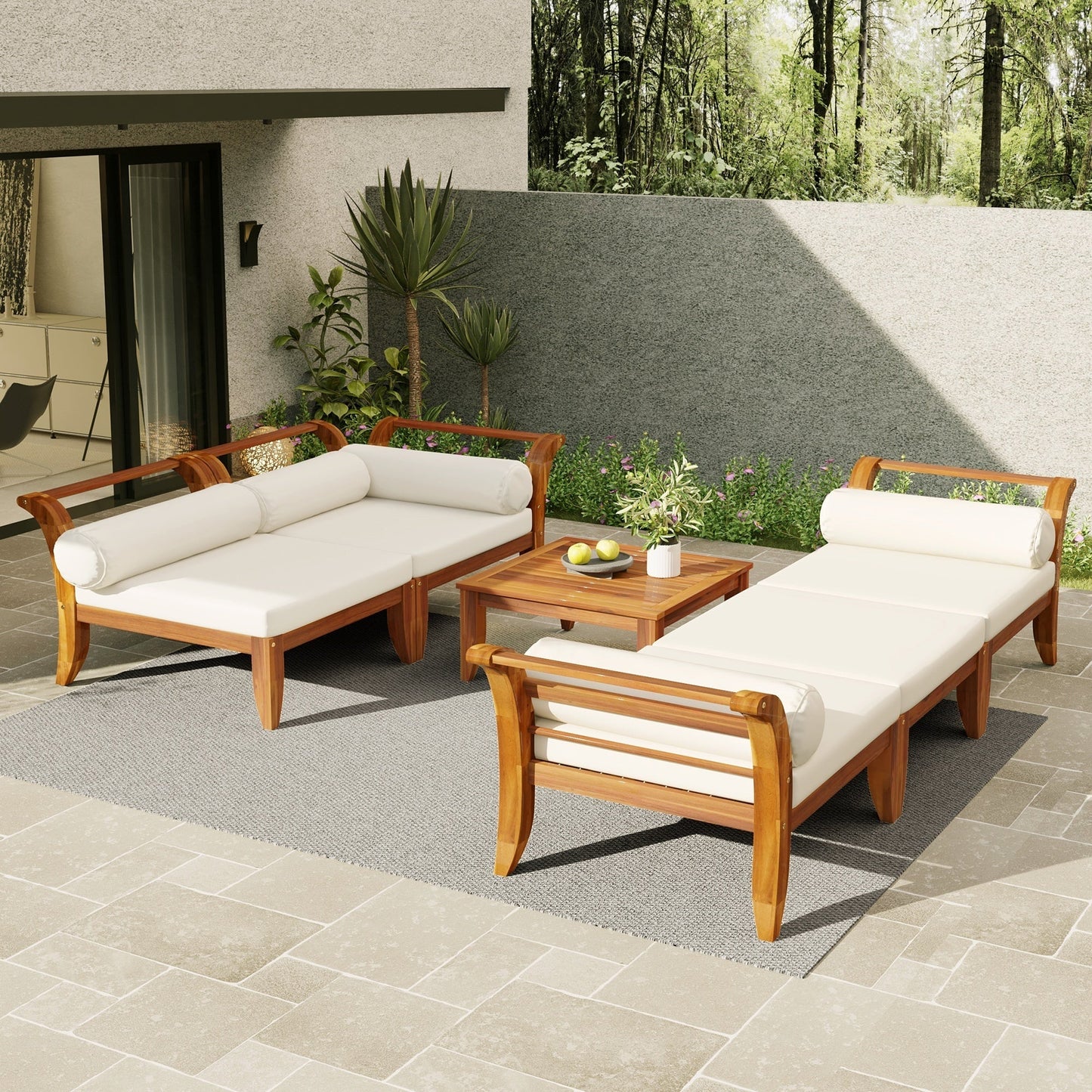 6 Piece Acacia Wood Modular Patio Sofa Set with Cushions