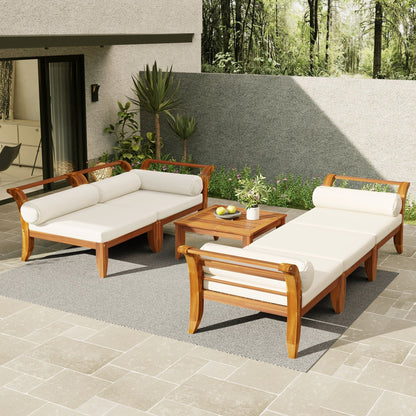 6 Piece Acacia Wood Modular Patio Sofa Set with Cushions