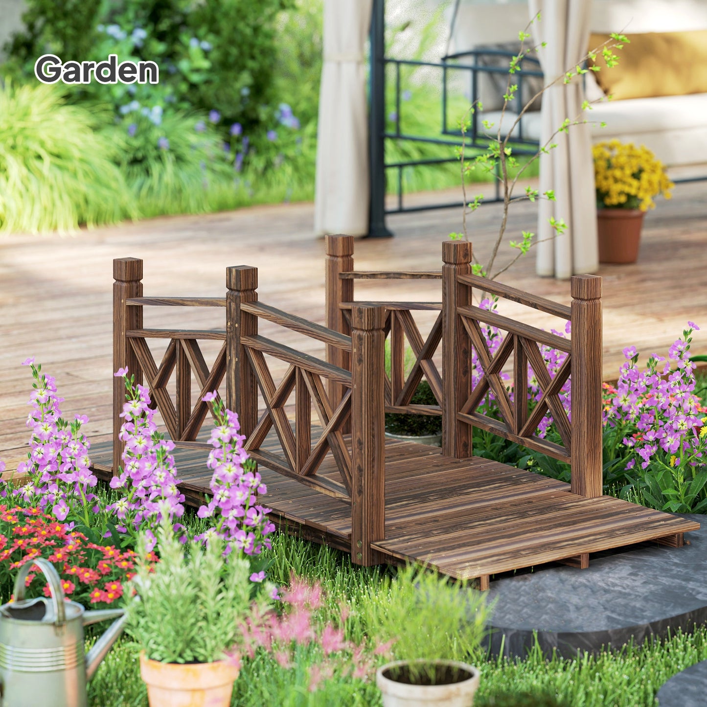 5 ft. Wooden Garden Bridge Footbridge for Backyard Ponds