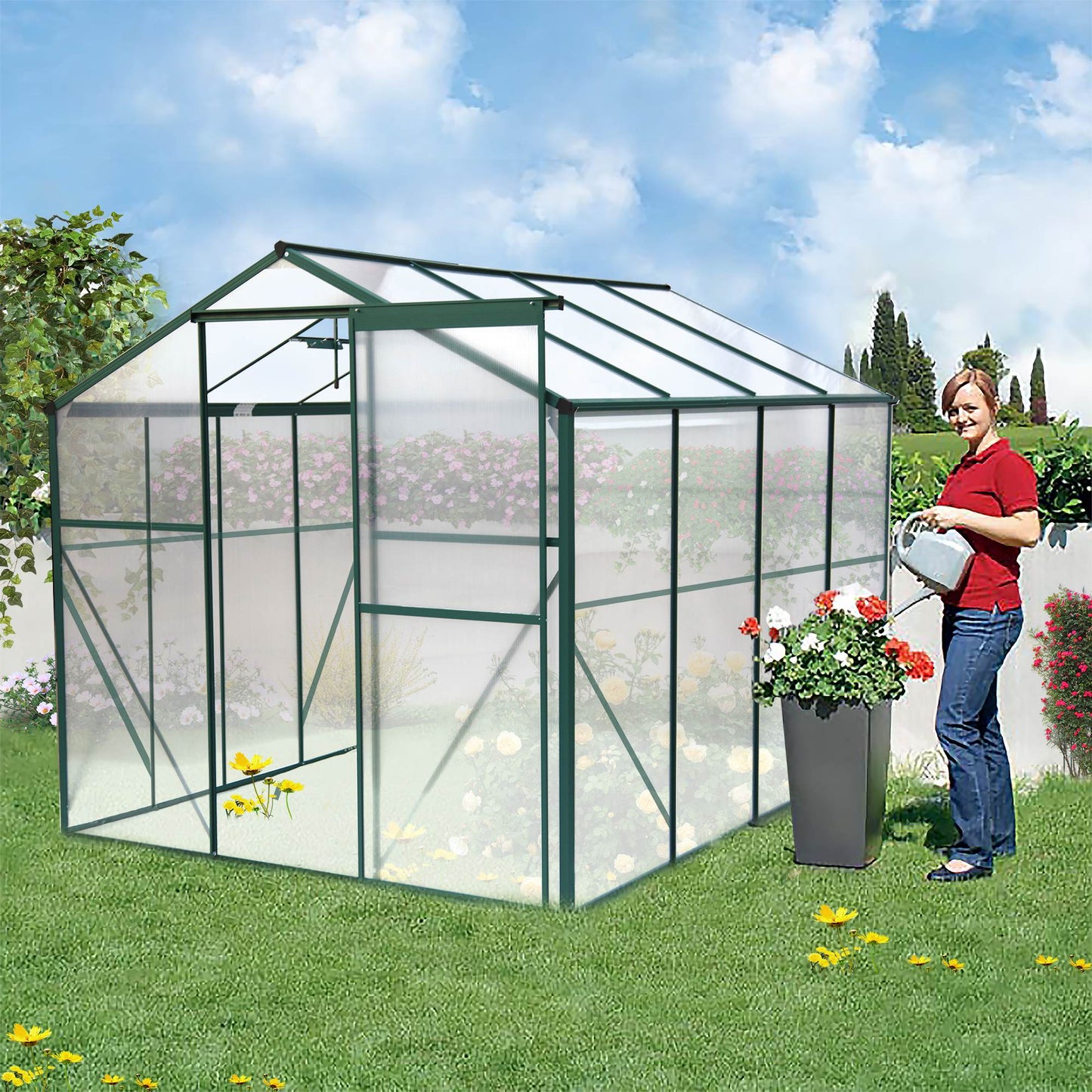 Polycarbonate Greenhouse 6x8 Ft Heavy Duty Walk-in Plant Garden