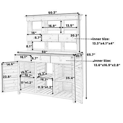 65.7'' H Tall Fir Wood Garden Potting Bench Table with Hutch