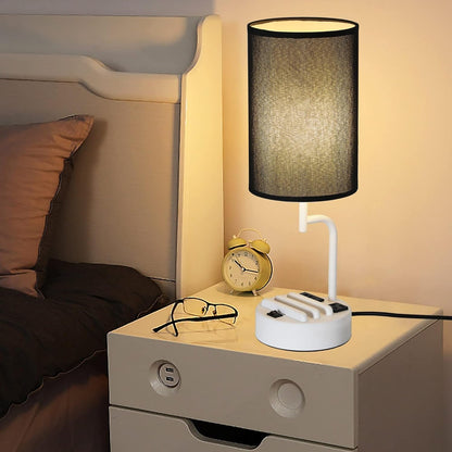 Table Lamp With 3 USB Ports And AC Outlet - White Black