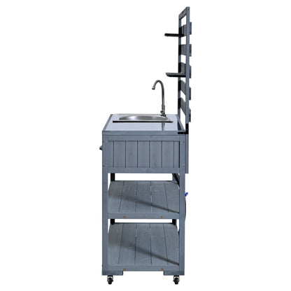 41.7'' Large Patio Rolling Kitchen Island with Sink & Storage