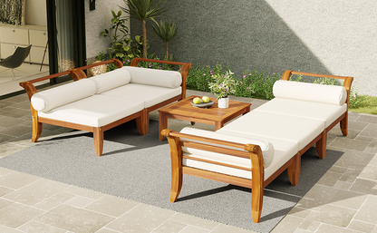 6 Piece Acacia Wood Modular Patio Sofa Set with Cushions