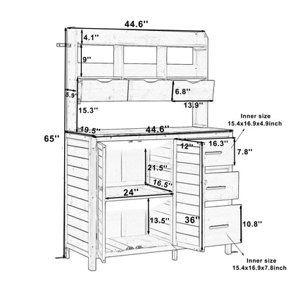 Farmhouse Patio Potting Bench, 44.6''x19.5'' Large Freestanding Garden