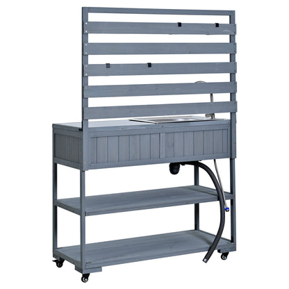 41.7'' Large Patio Rolling Kitchen Island with Sink & Storage