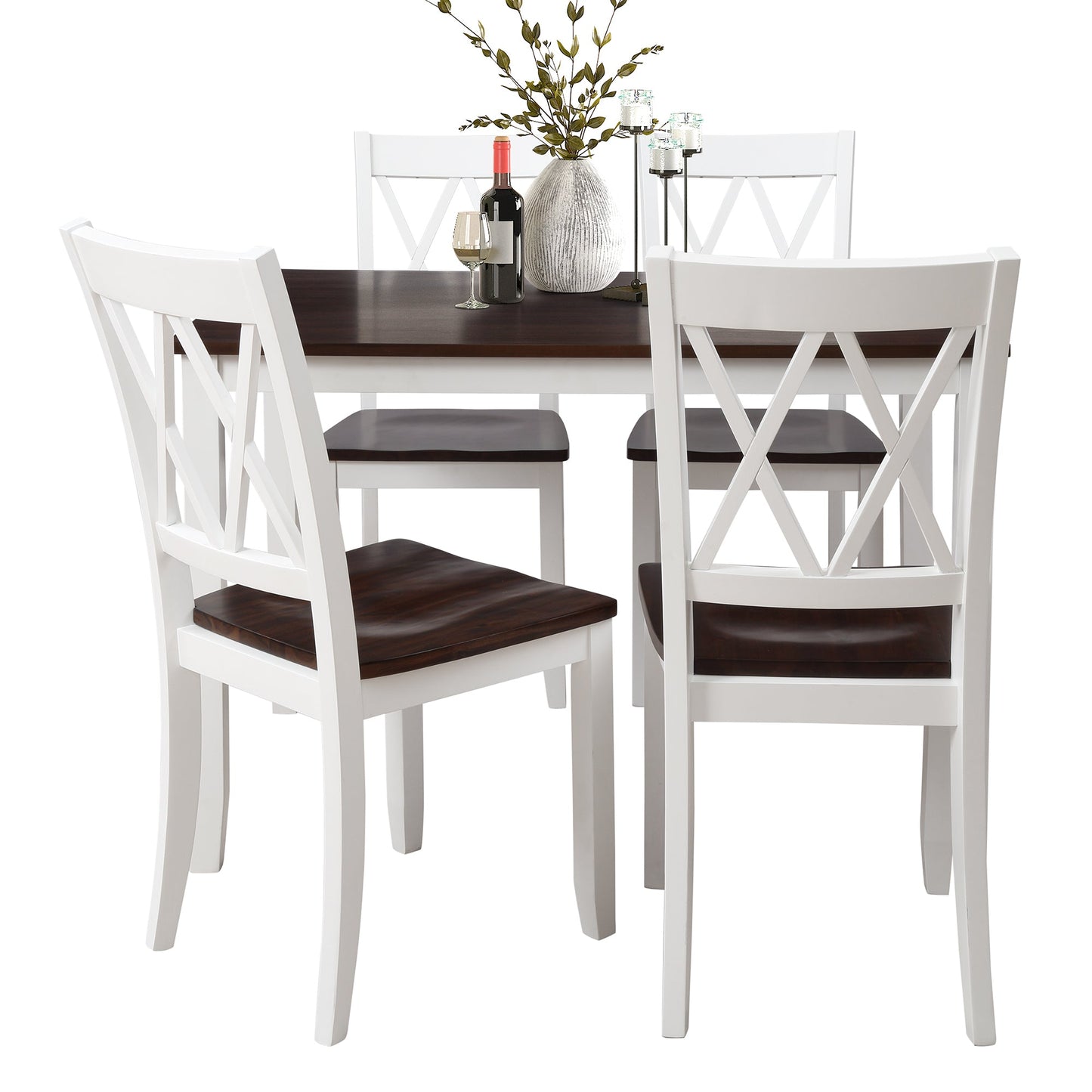 5-Piece Solid Wood Dining Table Set with Comfortable Chairs
