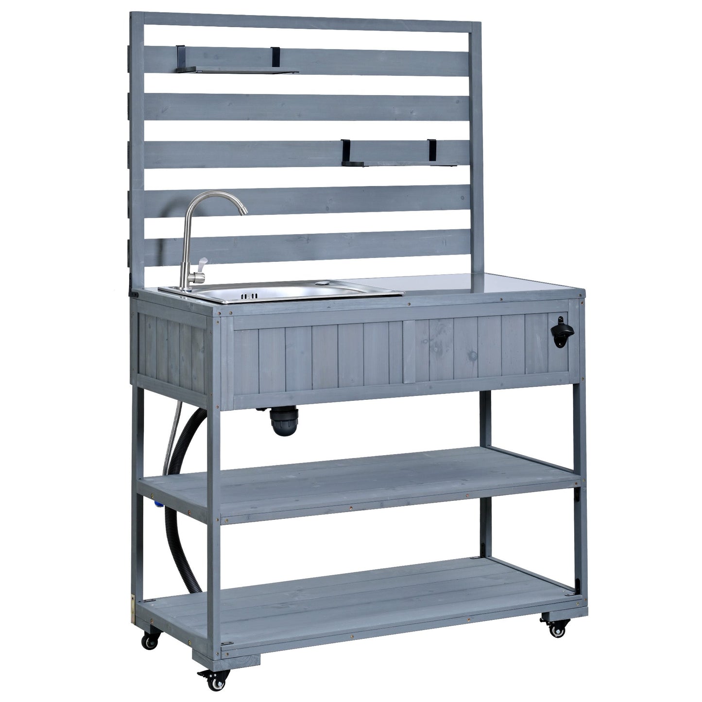41.7'' Large Patio Rolling Kitchen Island with Sink & Storage