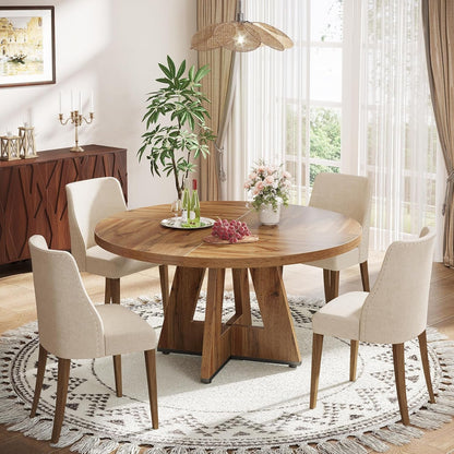 Round 47 Inch Farmhouse Dining Table for Four - Wood