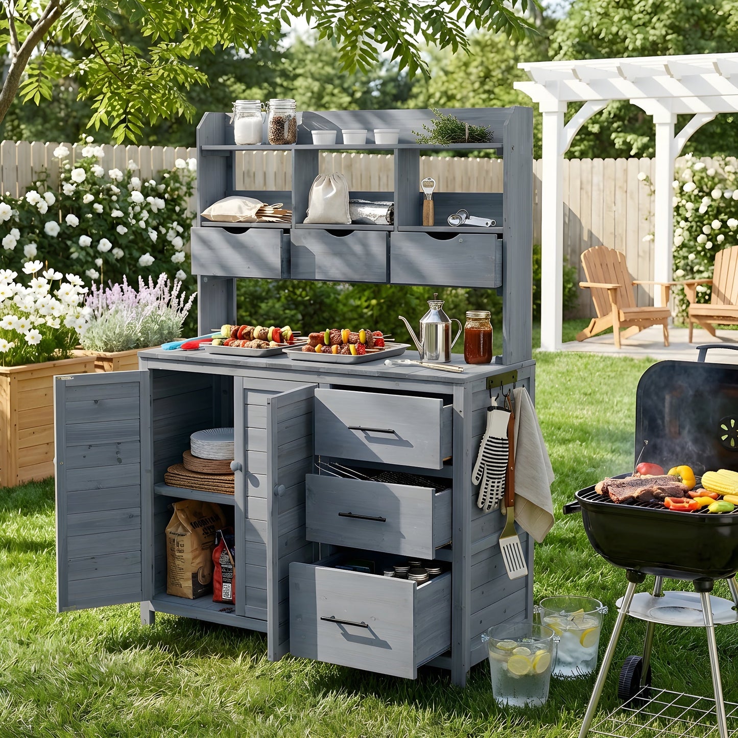 Farmhouse Patio Potting Bench, 44.6''x19.5'' Large Freestanding Garden