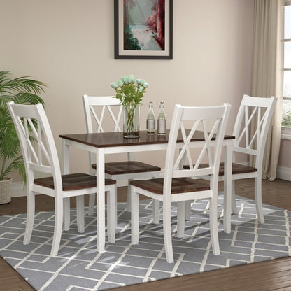 5-Piece Solid Wood Dining Table Set with Comfortable Chairs