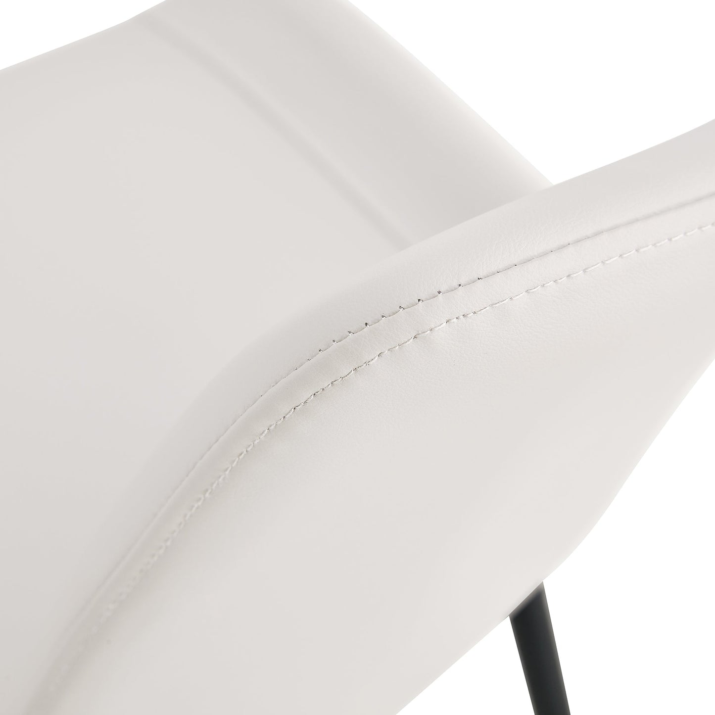 White Artificial Leather Backrest Cushion Dining Chair with Black Metal Legs