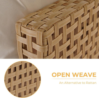 7 Piece Wicker Patio Set with Water-Resistant Beige Cushions