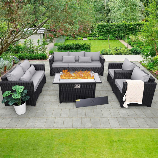 5-Piece Outdoor Patio Furniture Set With 60000 BTU Fire Pit Light Grey