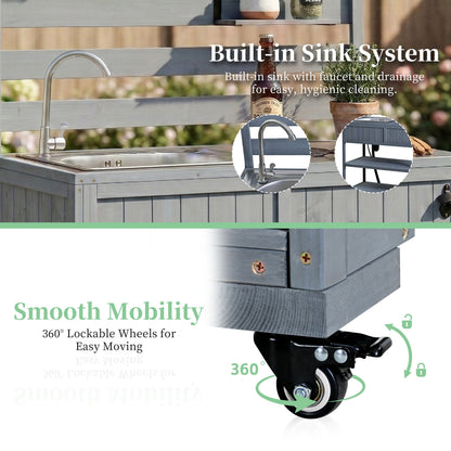 41.7'' Large Patio Rolling Kitchen Island with Sink & Storage