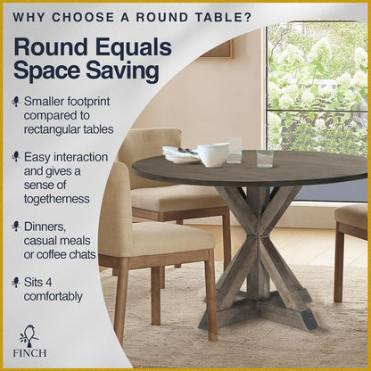 Alfred Round Solid Wood Rustic Dining Table 46.5 Inch Diameter
