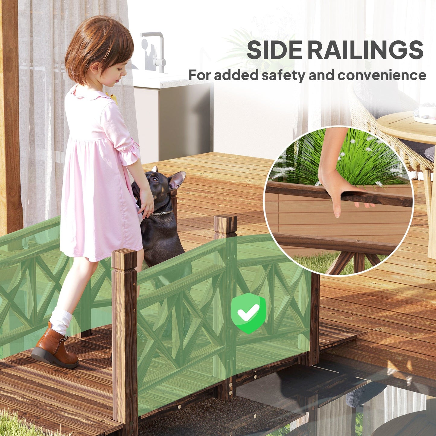 5 ft. Wooden Garden Bridge Footbridge for Backyard Ponds