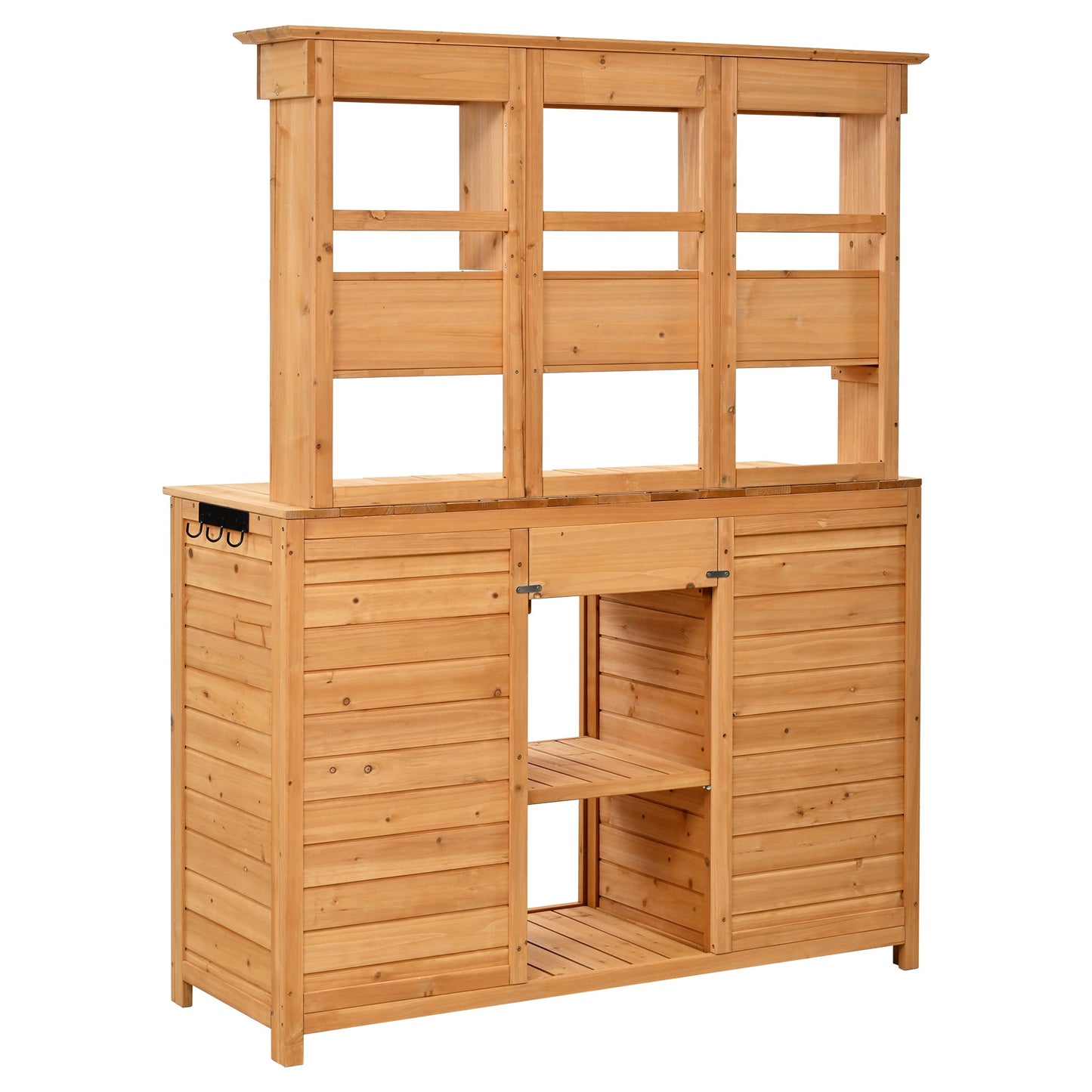 65.7'' H Tall Fir Wood Garden Potting Bench Table with Hutch