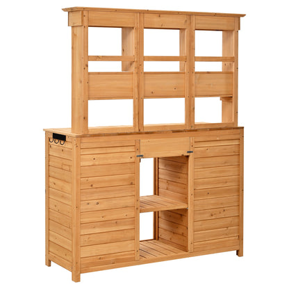 65.7'' H Tall Fir Wood Garden Potting Bench Table with Hutch