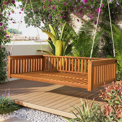 Patio Minimalist Twin Size Garden Swing Bed Wood Porch Swing
