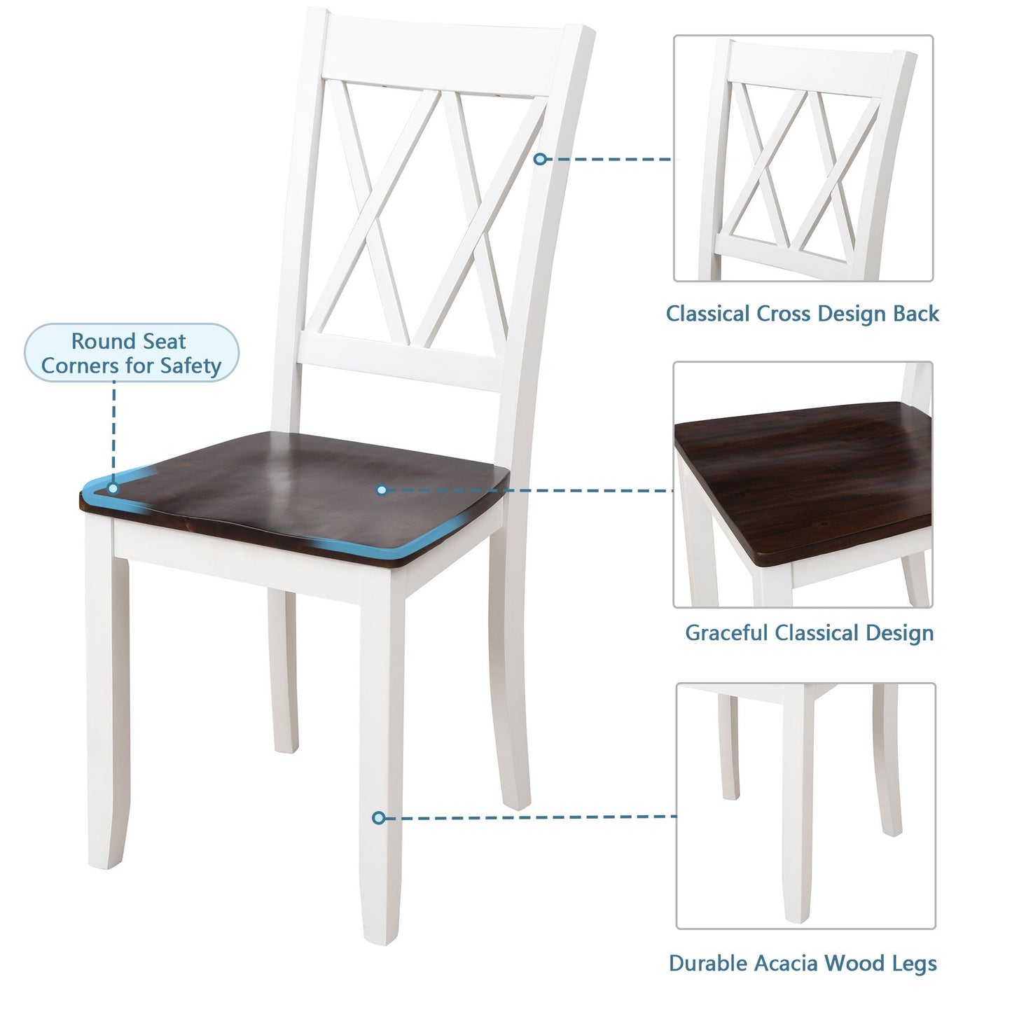 5-Piece Solid Wood Dining Table Set with Comfortable Chairs