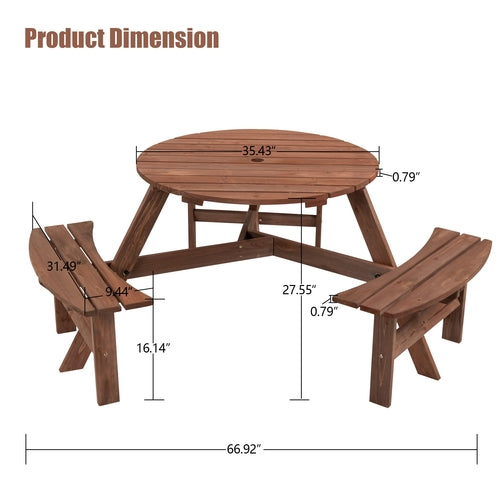 Circular Outdoor Wooden Picnic Table for Patio & Garden