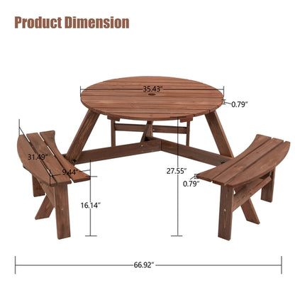 Circular Outdoor Wooden Picnic Table for Patio & Garden